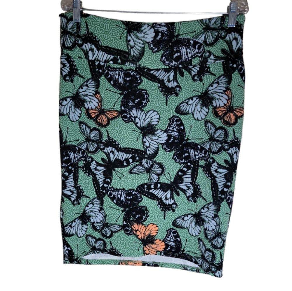 LuLaRoe Cassie size XL green black butterfly print stretch pencil skirt